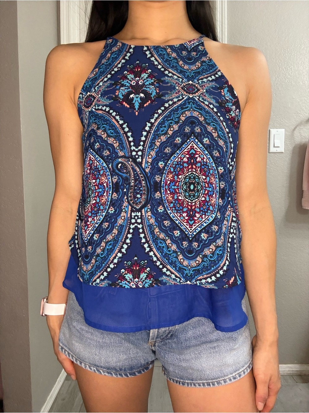Charlotte Russe Blue Paisley Halter Neck Women's Top